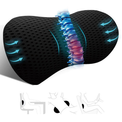 Lendenkissen mit Gurten – Ergonomisches Lendenkissen aus Memory-Schaum – Lendenstützkissen für Autositze und Bürostühle – Schwarz (1/5)