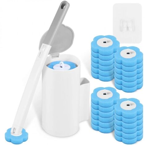 Einweg-Toilettenbürste, Einweg-Schwamm-Toilettenbürste, Ersatzköpfe für Toilettenspülung, mit Halterung für Waschbecken, Badewanne (grau) (1/5)