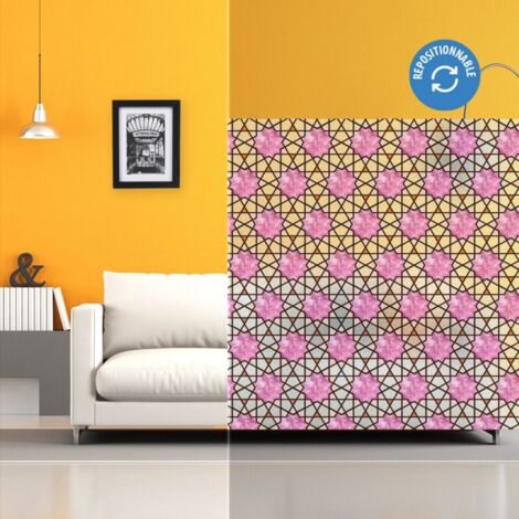 DIMEXACT - Film électrostatique décoratif à rosaces roses - 120 cm x 0.5 m - En Rouleau (1/3)