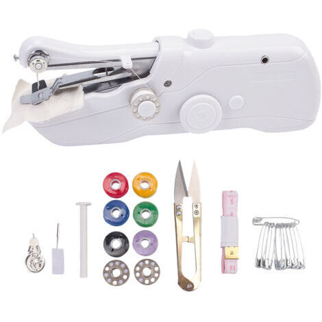 Machine à Coudre Portable Compacte, Mini Machine Électrique avec Kit Couture, pour Débutants, Blanc