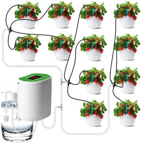 Kit Arrosage Goutte à Goutte Automatique, 12 Buses, Système Irrigation USB Rechargeable avec Écran LED pour Jardin, Balcon, Serre