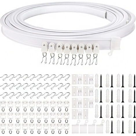 Ensemble de rails de rideaux pour plafond 5m – Montage supérieur – Plastique PVC robuste pour rideaux lourds – Installation facile
