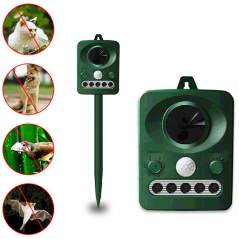 Répulseur d'oiseaux solaire clignotant pour l'extérieur Répulseur d'animaux Chien Chat Rat Serpent Solaire et USB Double chargement Design étanche Batterie intégrée Grass Green