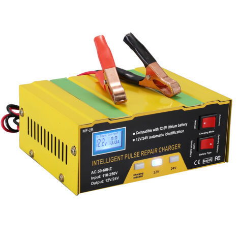 Decdeal – Chargeur de batterie intelligent 12V/24V – Affichage numérique – Charge rapide pour batteries au lithium, plomb et gel – Prise UE