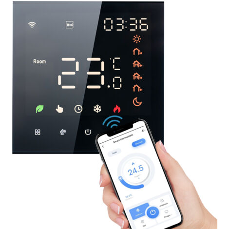 Decdeal Thermostat Intelligent WiFi Tuya 16A – Contrôle Vocal, Écran Tactile LCD, Compatible Alexa Programmable pour Chauffage au Sol & Électrique – Installation Murale Facile