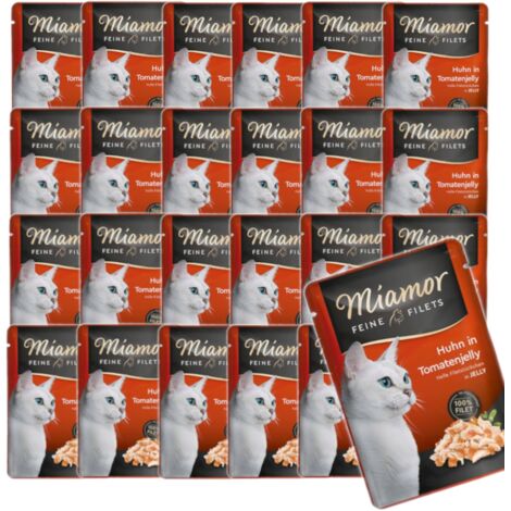 Miamor Feine Filets Nassfutter für Katzen, Hühnchen, Tomaten, Gelee, 24 x 100 g (1/2)