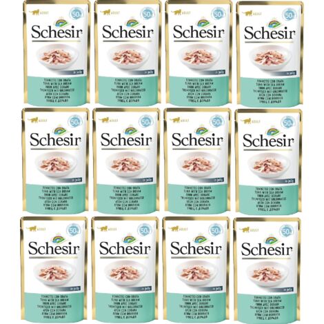 SCHESIR Nassfutter für Katzen, Thunfisch mit Dorade, Einzelportion, 24 x 50 g