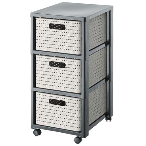Rotho Country-Rollcontainer mit 3 Schubladen in Rattanoptik de, BPA-freier Kunststoff (PP), cappuccino, 3 x A4/18l (37,5 x 32,5 x 32,5 x 71,2 cm)