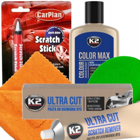 Set aus Wachsmalstiften, Paste, Farbe blau zum Entfernen von Kratzern auf Kratzern