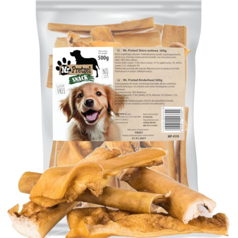 Mr. Pretzel Rinderkopfhaut-Leckerli, natürlicher Kausnack für Hunde, 500 g
