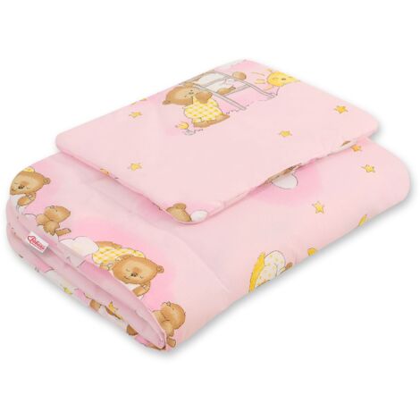 Babybettwäscheset mit Füllung, 2-teilig, 75x100cm NEWBORN - Teddybären in Wolken, rosa (1/2)