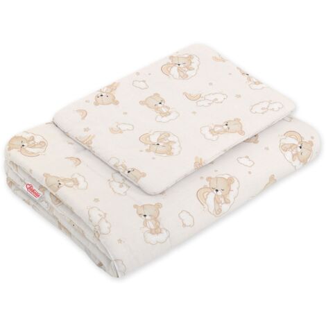 Neugeborenen-Bettwäscheset mit Füllung, 2-teilig, 75x100cm, beige Teddybär mit Regenbogen