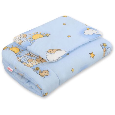 Babybettwäscheset mit Füllung, 2-teilig, 75x100cm NEWBORN - blaue Teddybären in Wolken (1/2)