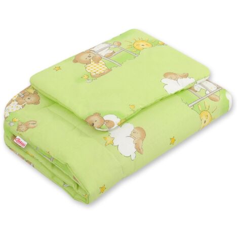 Babybettwäscheset mit Füllung, 2-teilig, 75x100cm NEWBORN - Teddybären in Wolken, grün (1/2)