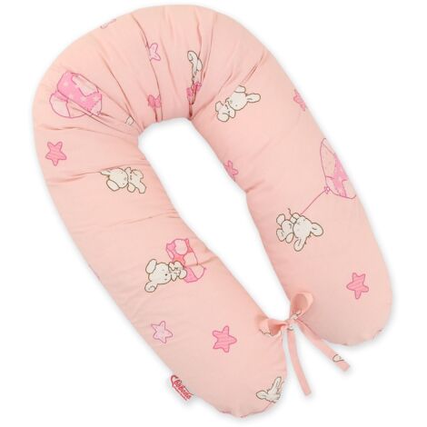 Längeres Schwangerschaftskissen für Schwangere zum Schlafen + Abnehmbarer Bezug - Teddybär mit Ballon, Rosa (1/5)