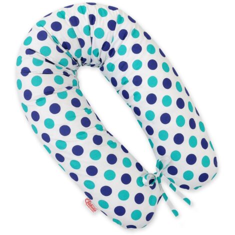 Längeres Schwangerschaftskissen für Schwangere zum Schlafen + abnehmbarer Bezug - Punkte Mint Marineblau (1/5)