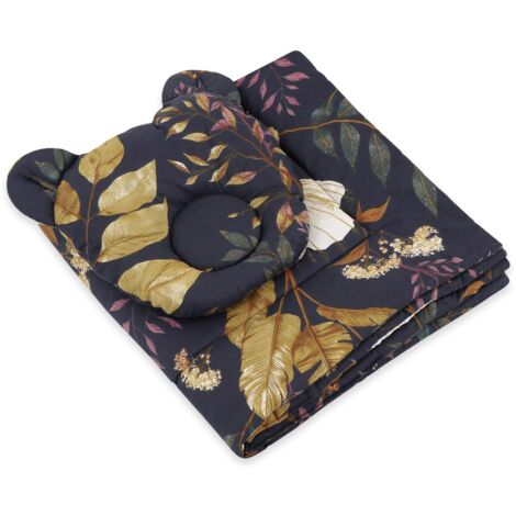Teddybär-Bettdecke mit Füllung und Konturkissen - 2-teiliges Set - Floristic Marineblau (1/4)