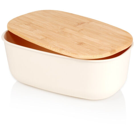 Brotkasten in Creme mit Bambusbrett, 39 x 23,5 x 15,5 cm (1/5)