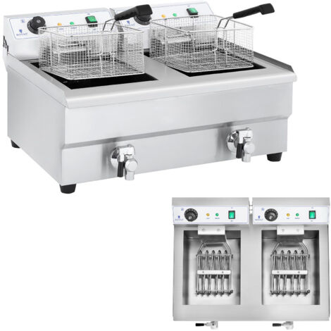Doppelkammer-Gewerbefritteuse mit Wasserhähnen 230V 2x16L