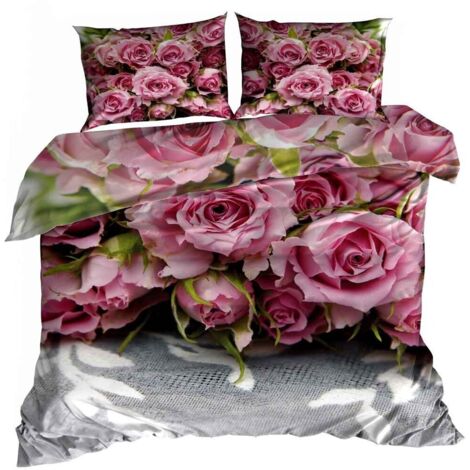 3D Baumwollsatin Bettwäsche 140x200cm ROSA ROSEN