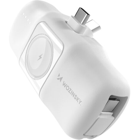 Mini-Powerbank 5000 mAh 15 W USB-C mit Apple Watch-Ladegerät - Weiß