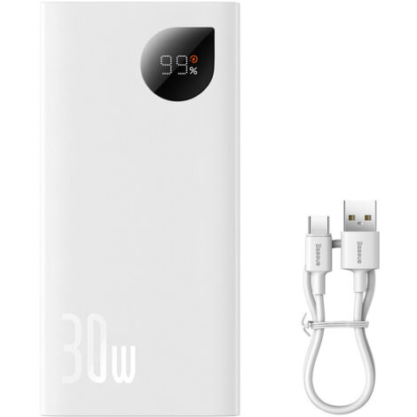 Baseus Adaman2 Powerbank mit Digitalanzeige, 2x USB-A / 1x USB-C, 10000 mAh, 30 W – Weiß