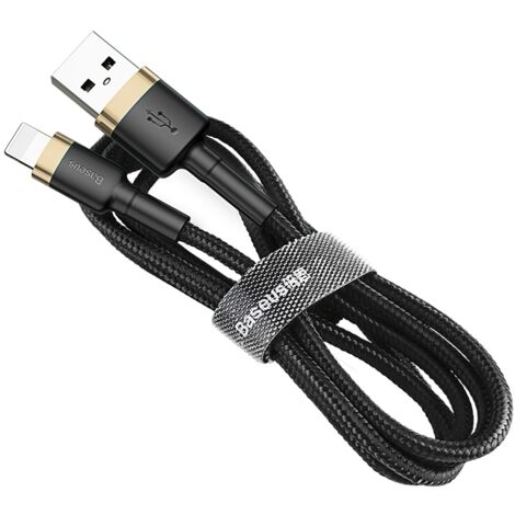 Robustes, flexibles USB-Kabel für iPhone und Lightning (QC3.0, 1,5 A, 2 m, Schwarz/Gold) (1/5)
