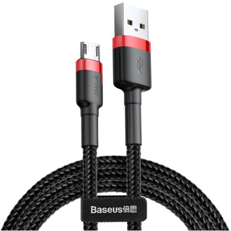 Strapazierfähiges, flexibles USB-Micro-USB-QC3.0-Kabel (2,4 A, 1 m, schwarz/rot) (1/5)