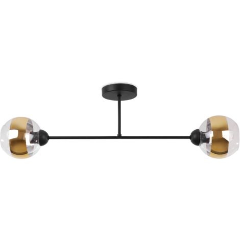 ASTURIA SCHWARZE DECKENLEUCHTE 2 FLACHE GOLDENE LAMPE E27 (1/5)