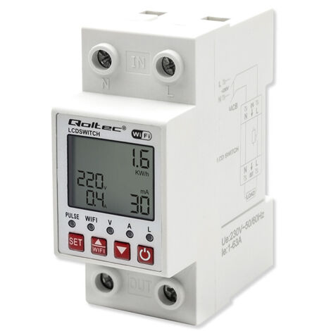 Qoltec 63A DIN-Schienenrelais mit Stromzähler Timer Tuya WLAN LED (1/5)