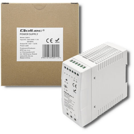 Qoltec DIN-Schienen-Netzteil 40 W 24 V 1,67 A Weiß Schlank (1/5)