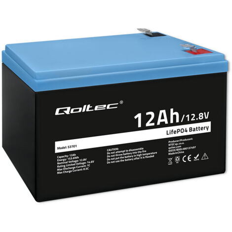 Qoltec LiFePO4 Lithium-Eisenphosphat-Batterie 12,8 V 12 Ah 153,6 Wh BMS