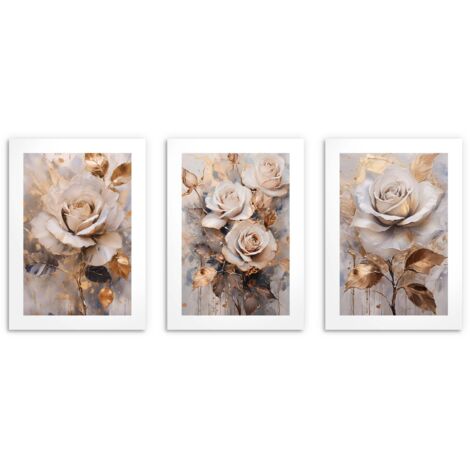 Wandposter fürs Wohnzimmer Edle Wanddeko Rosen Blumen 3x50x70 (1/5)