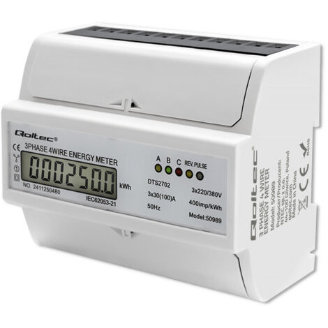 Qoltec Dreiphasiger bidirektionaler elektronischer Zähler DIN-Schienen-Energiezähler 400 V 100 A LCD (1/5)