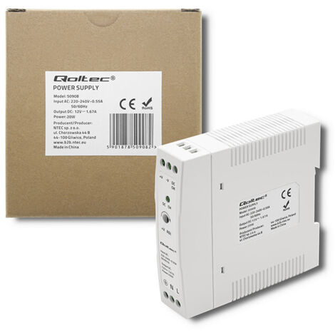 Qoltec DIN-Schienen-Netzteil 20 W 12 V 1,67 A Weiß Schlank (1/5)