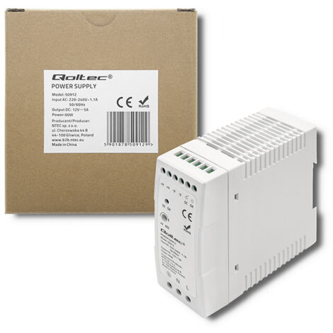 Qoltec Hutschienen-Netzteil 60 W 12 V 5 A Weiß Schlank (1/5)