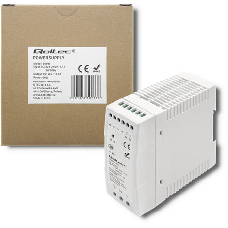 Qoltec DIN-Schienen-Netzteil 60 W 24 V 2,5 A Weiß Schlank (1/5)