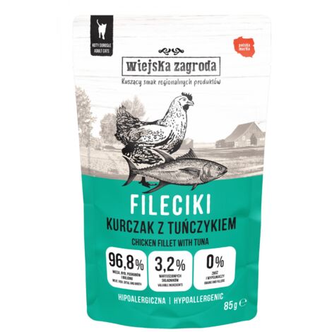 Wiejska Zagroda  Filets Nassfutter für Katzen  85g-Beutel - Huhn mit Thunfisch 85g