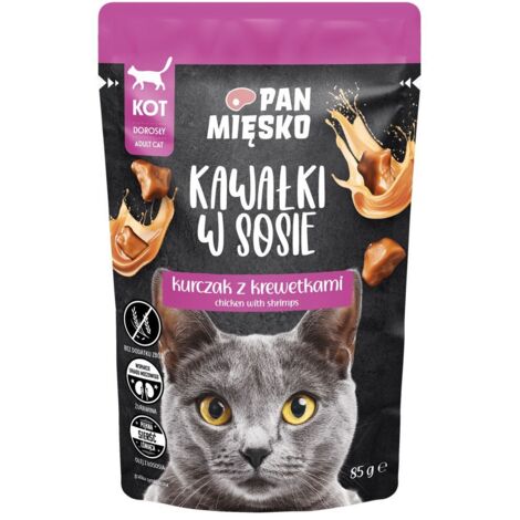 Mr. Meat  Alleinfuttermittel für Katzen  Fleischstücke in Soße – 85-g-Beutel – Huhn mit Garnelen 85 g
