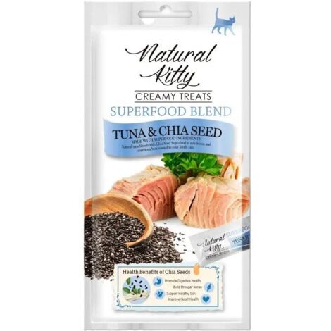 Natural Kitty  Superfood-Creme-Leckerlis  Katzenleckerlis 48 g – Thunfisch und Chiasamen (4 x 14 g)