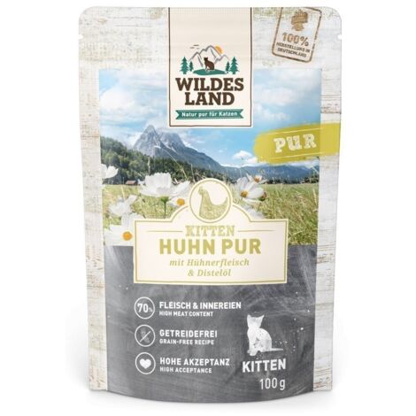 Wildes Land Katze  Nassfutter für Katzen  Beutel – Kätzchen  Huhn mit Distelöl 100 g