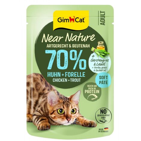 GimCat  Naturnah  Getreidefreies Katzenfutter – 85-g-Beutel – Huhn und Forelle 85 g