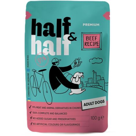 Half&Half Nassfutter für ausgewachsene Hunde 100g Beutel – Rindfleisch in Soße