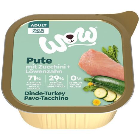 WOW Nassfutter für Hunde Schale 150 g – WOW Pute – Truthahn mit Zucchini und Löwenzahn 150 g