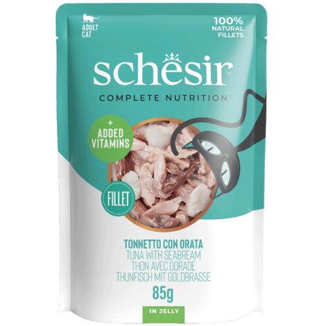 Schesir Filetfutter für Katzen 85g Beutel – Thunfisch mit Dorade in Gelee 85g