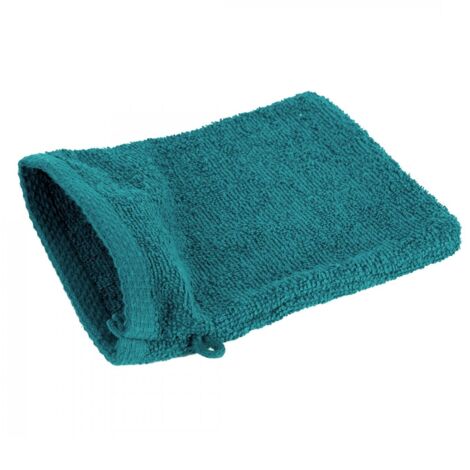 EUROFRANY Glattes Handtuch, 1 Waschhandschuh aus Baumwolle, 16 x 21 cm, Dunkeltürkis