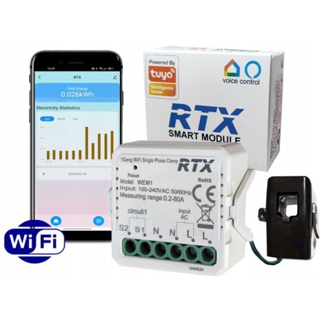 Energiezähler – Spannungs- und Stromzähler mit 80-A-Transformator, WLAN-fähig, Tuya