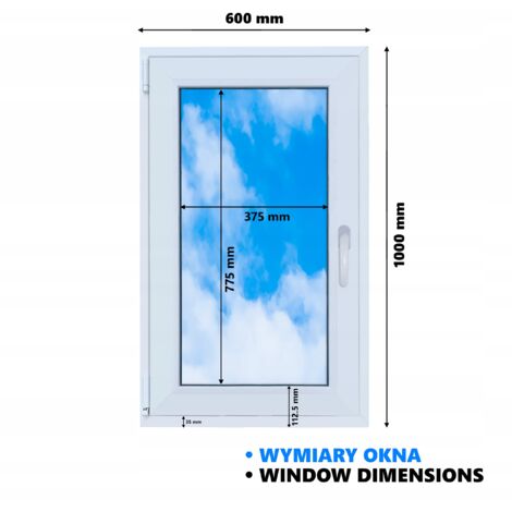 PVC-Fenster weiß 60x100 LINKS, neues 600x1000 mm Dreh-Kipp-Fenster mit ...