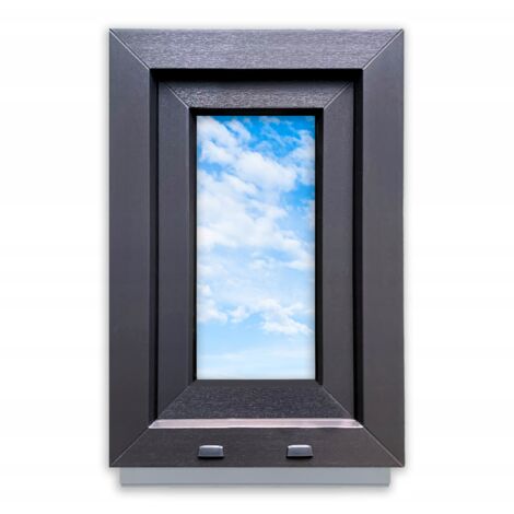 Anthrazitfarbenes PVC-Fenster, kippbar, 40 x 60 cm, 400 x 600 mm, doppelt verglast, kippbar, Graphit