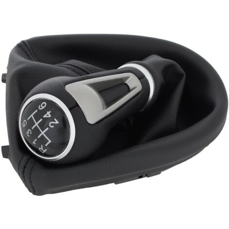 Seat Leon II 05-13 Schaltknauf aus schwarzem Öko-Leder + Schaltmanschette mit Rahmen, 6 Gänge
